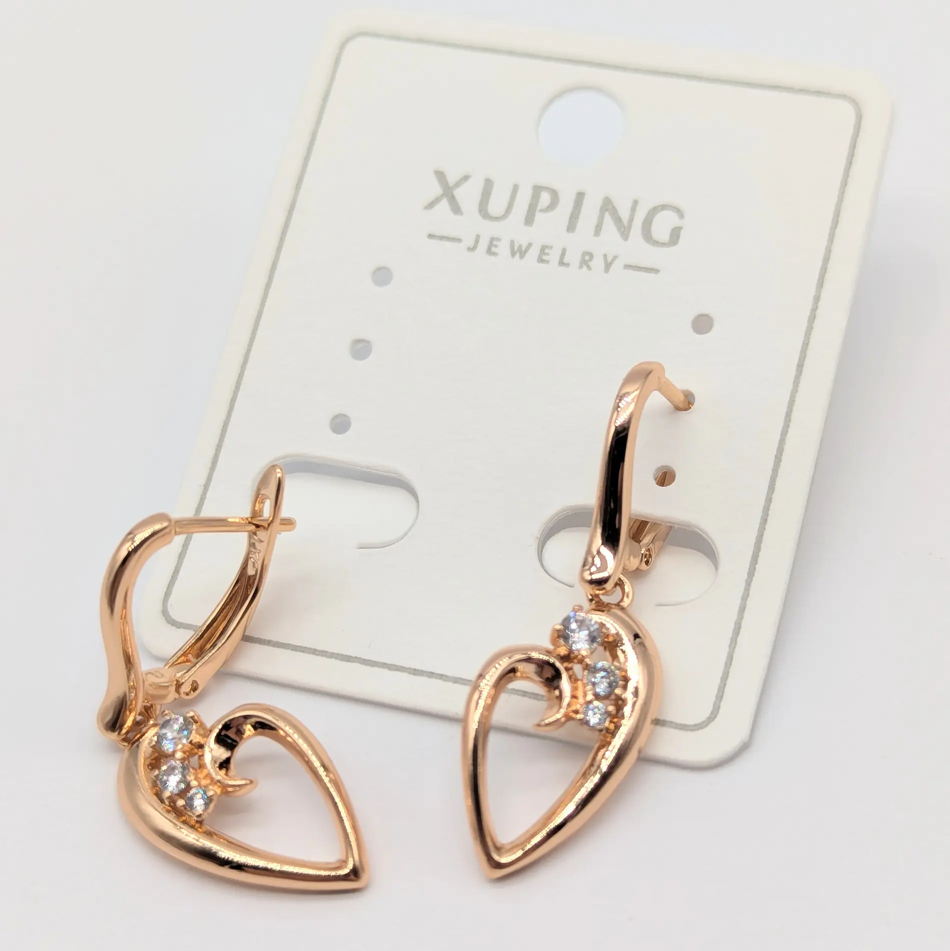 Сережки Xuping 18к “Відкрите серце” з цирконієм 3*1,1см