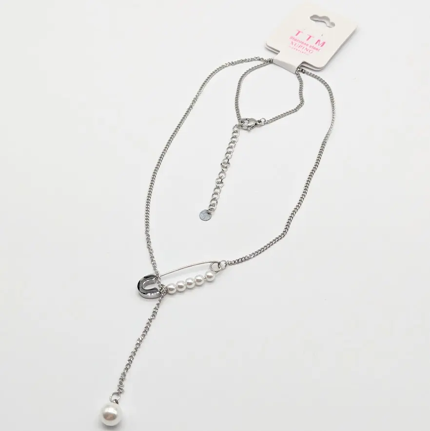Ланцюжок TTM у сріблі із підвіскою-шпилькою та перлами (43+5 см)