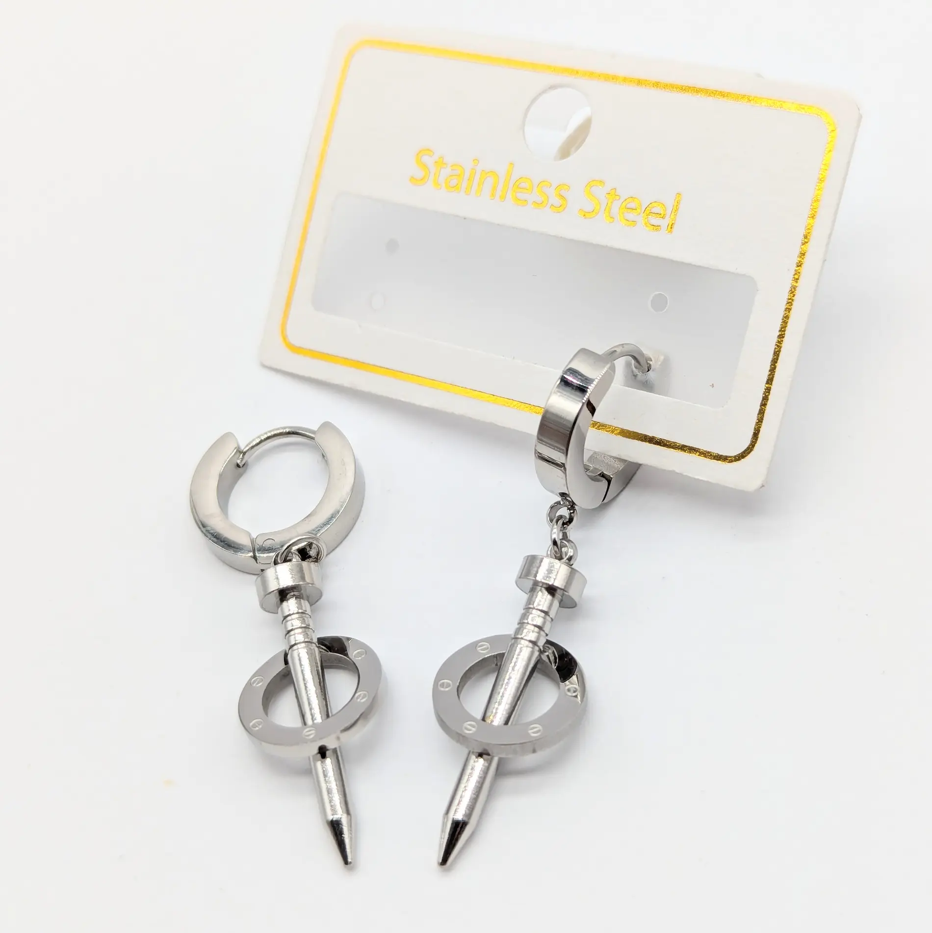 Сережки Stainless Steel РС “Цвях” Сталь. Срібло довжина 4 см, ширина 1.1см