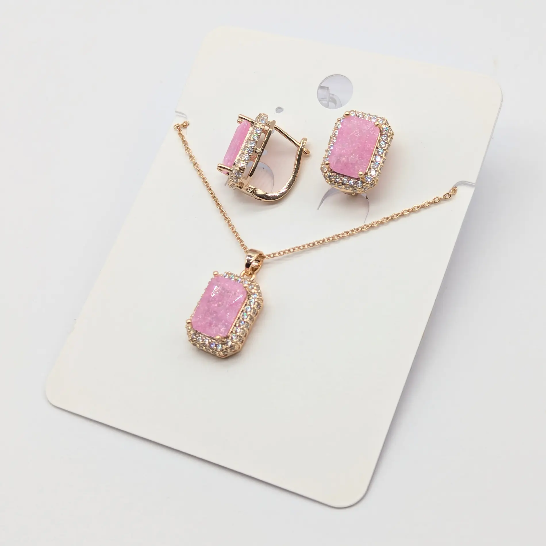 Набір позолота 18К “Пінк Люкс” з рожевим кристалом, довжина 40+5 см