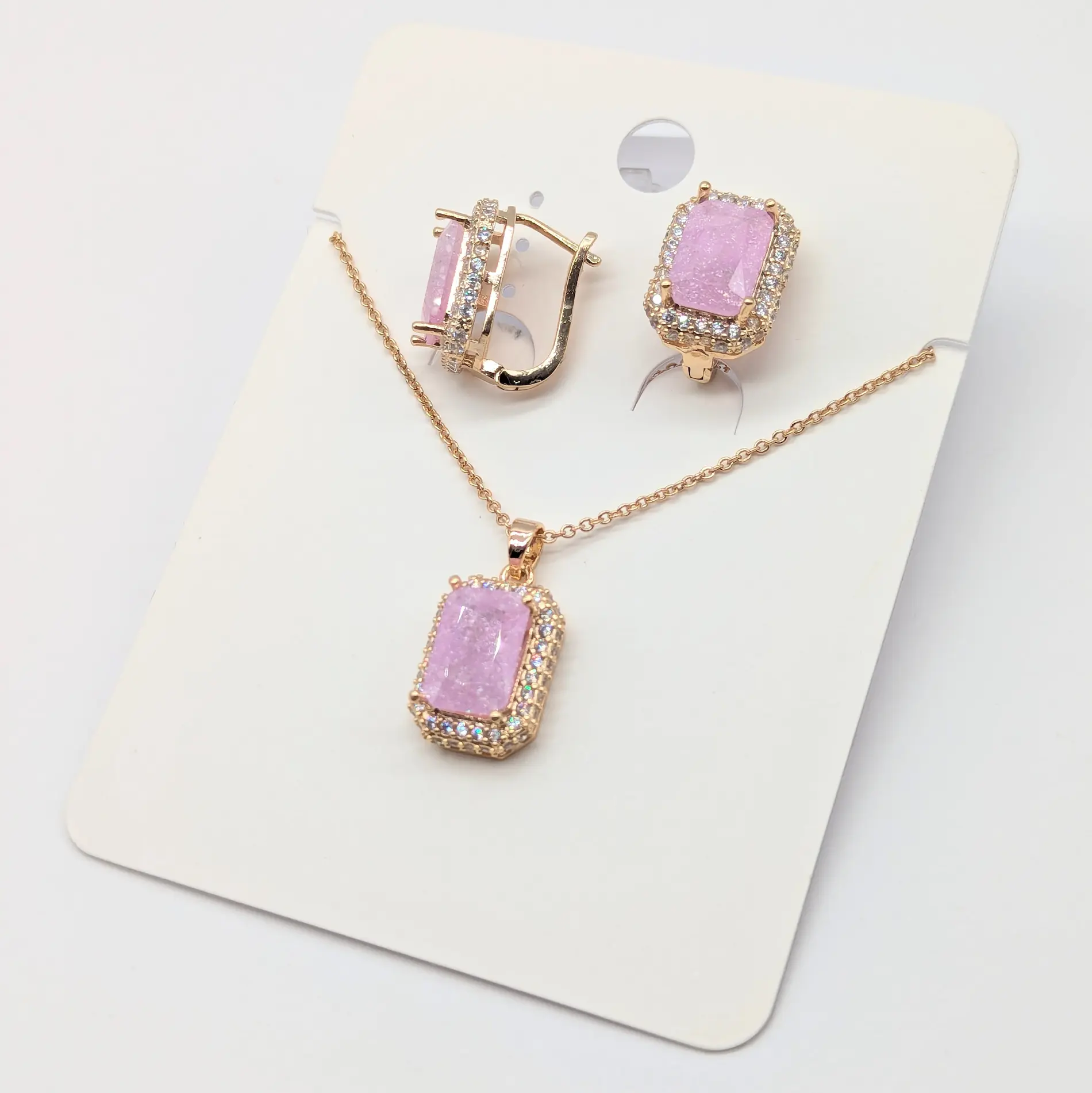 Набір позолота 18К “Роуз Шайн” з рожевим кристалом, довжина 40+5 см