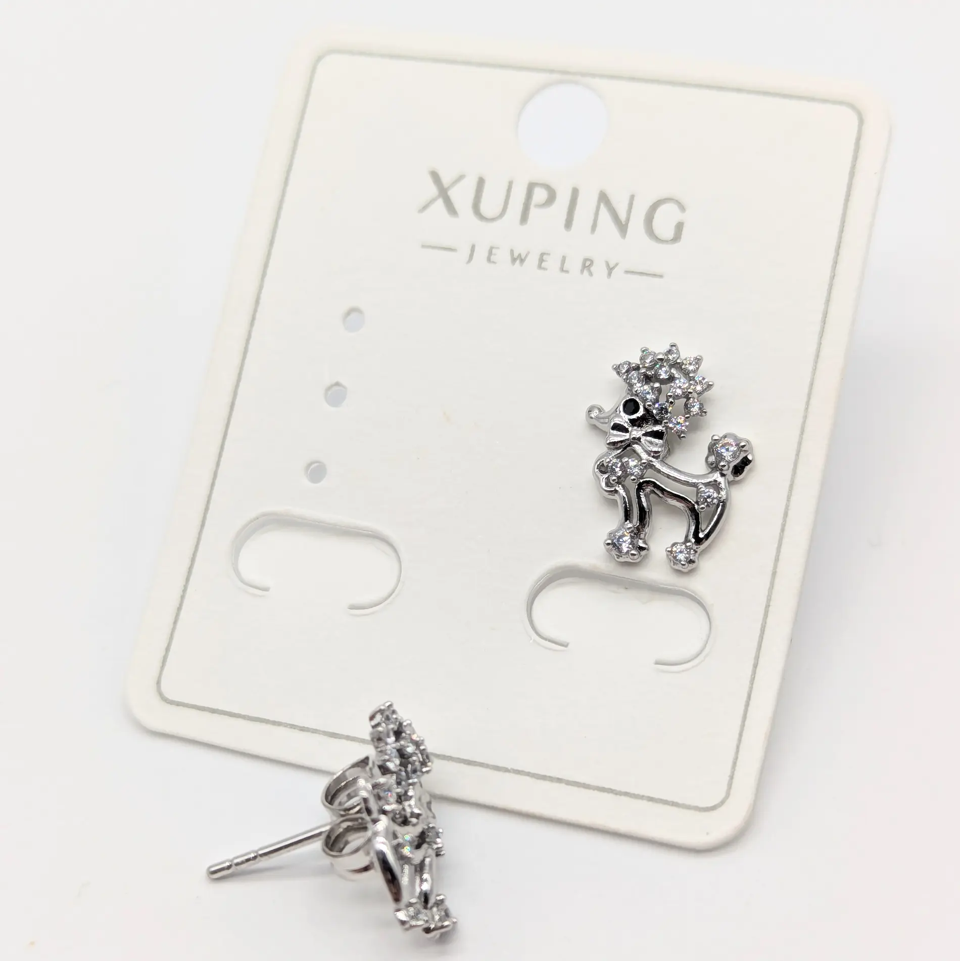 Сережки Xuping “Пудель” срібні з білим церконієм 1,1*1,3 на цвичках