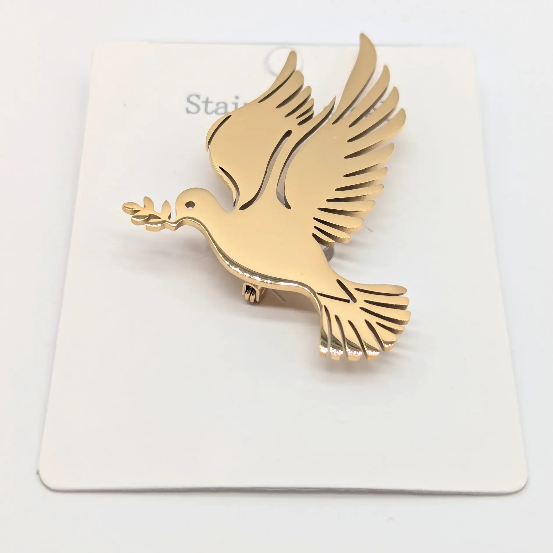 Брошка Stainless Steel “Голуб Миру” у золотистому покритті 14к, шпилька 2.5 см